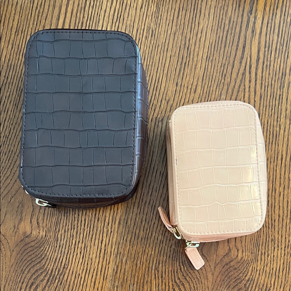 Trish McEvoy Brown and Peach Croc-Embossed Cosmetic Bags